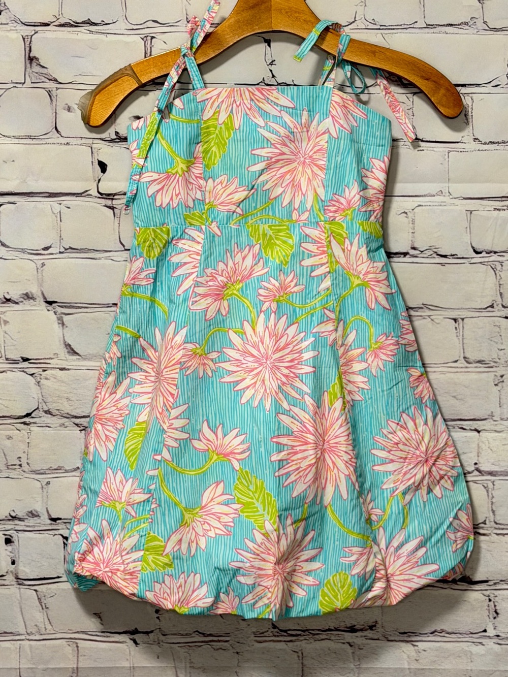 LILLY PULITZER CAROLINA BUBBLE DRESS SURF BLUE ALL DAHLED UP SIZE 8